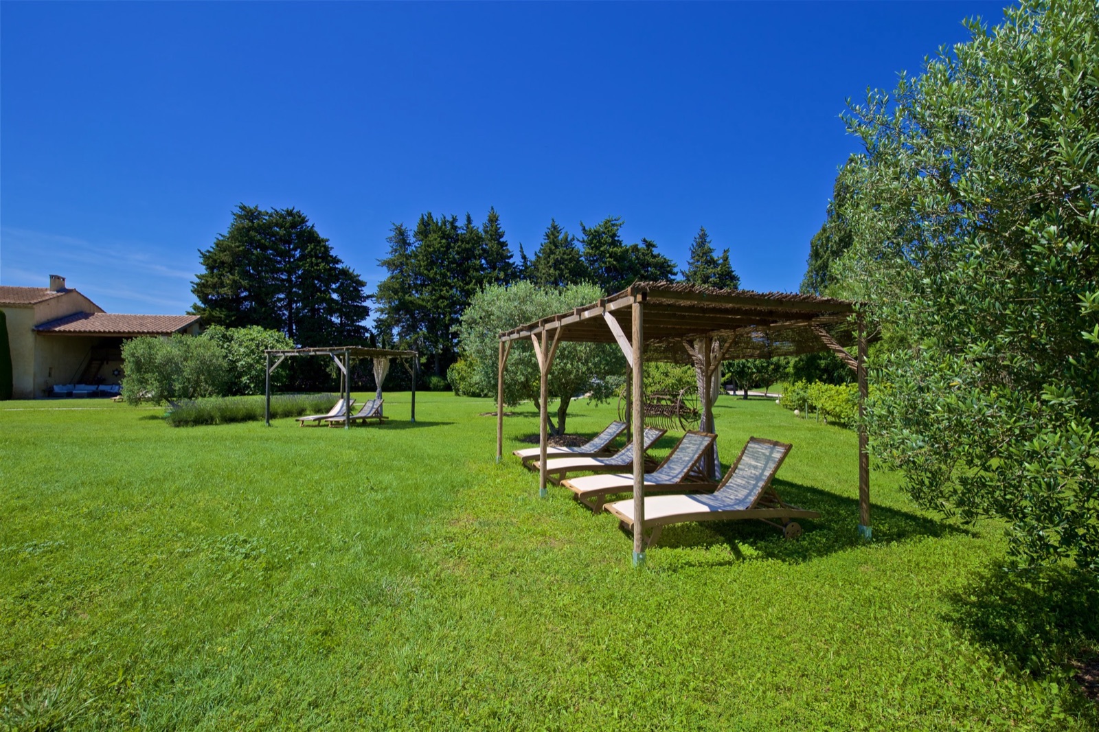 Autour de la piscine, transats et pelouse